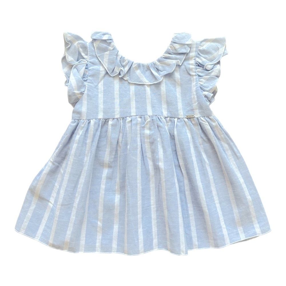 Mayoral Blue Stripe Linen Girls Dress, 12-18 MO